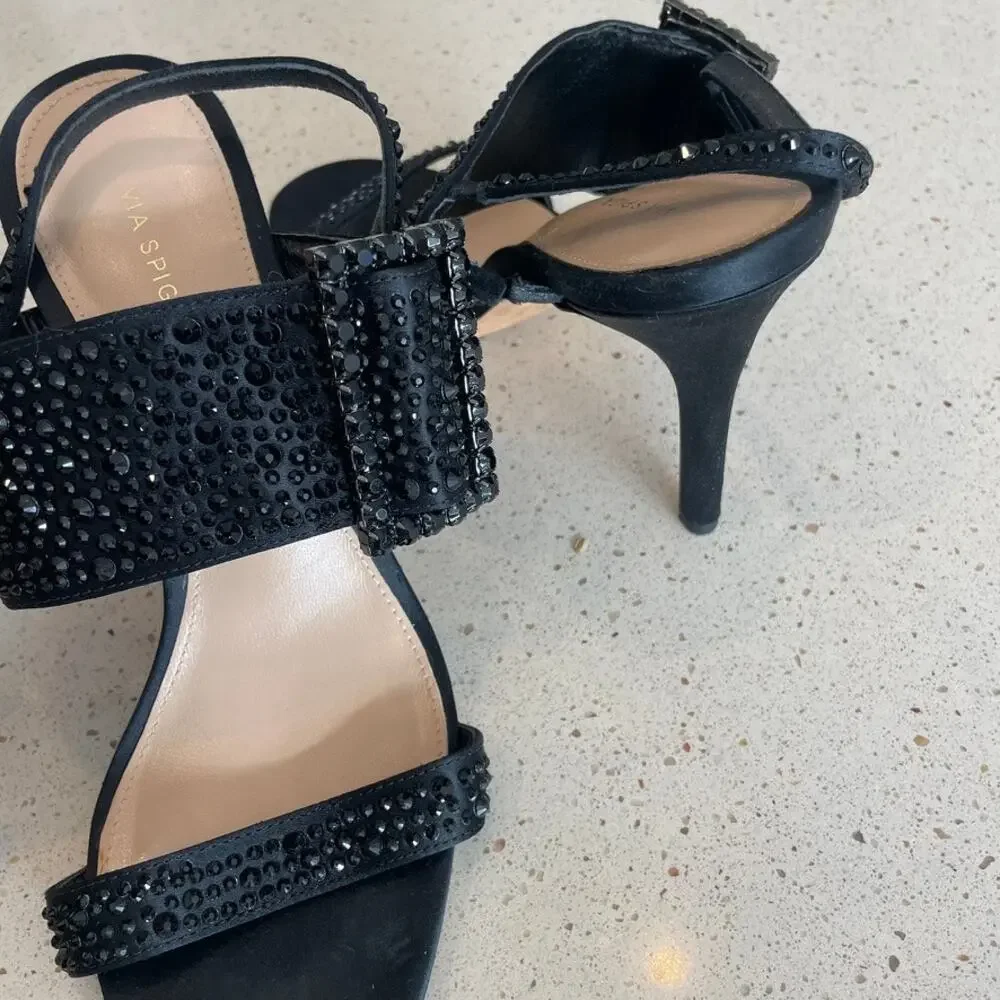 Via Spiga Black Embellished Heels | Rhinestone Ankle Strap Sandals